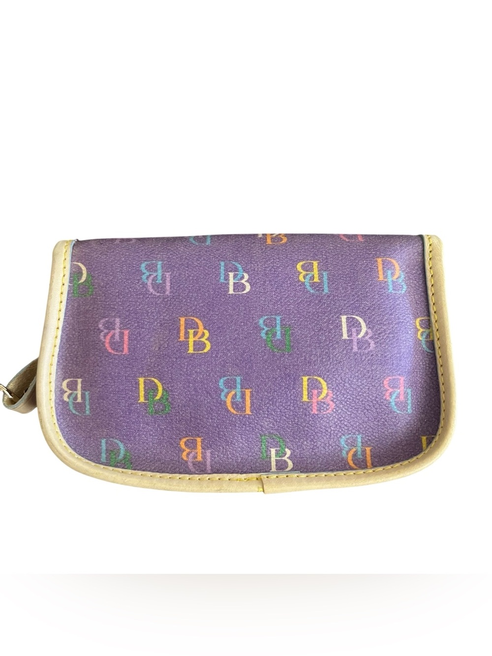 Vintage Dooney & Bourke Rainbow Monogram Flap Wristlet Purple Y2K - Picture 2 of 8